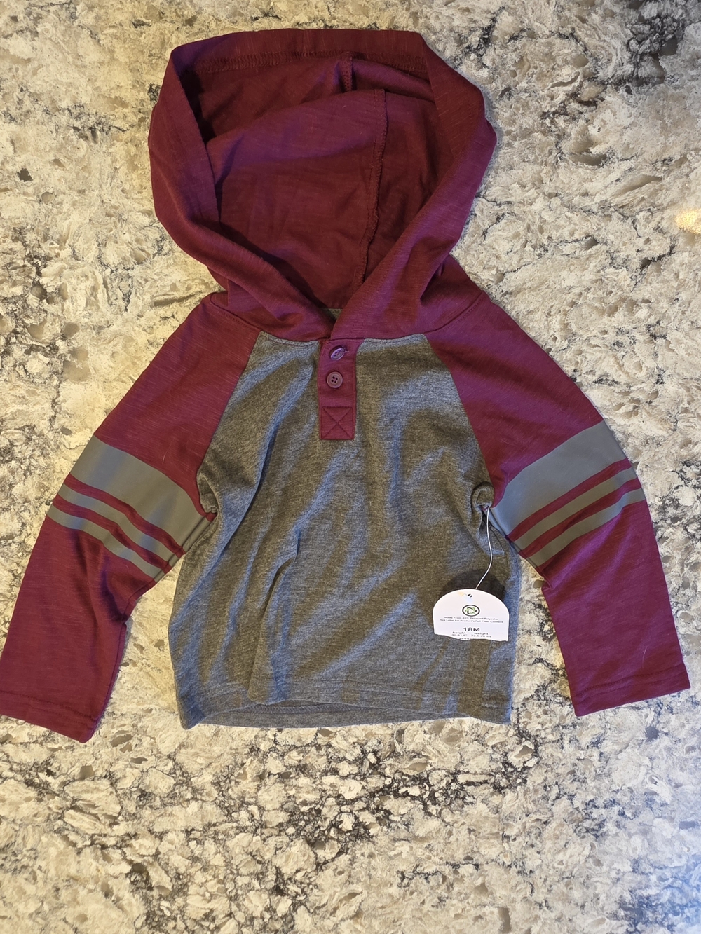 NWT 18M Hoodie Long-Sleeve Top in Burgundy and Gray